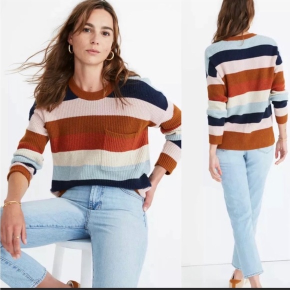 Madewell Sweaters - Madewell Thompson Pocket in Rainbow Stripe  Small
